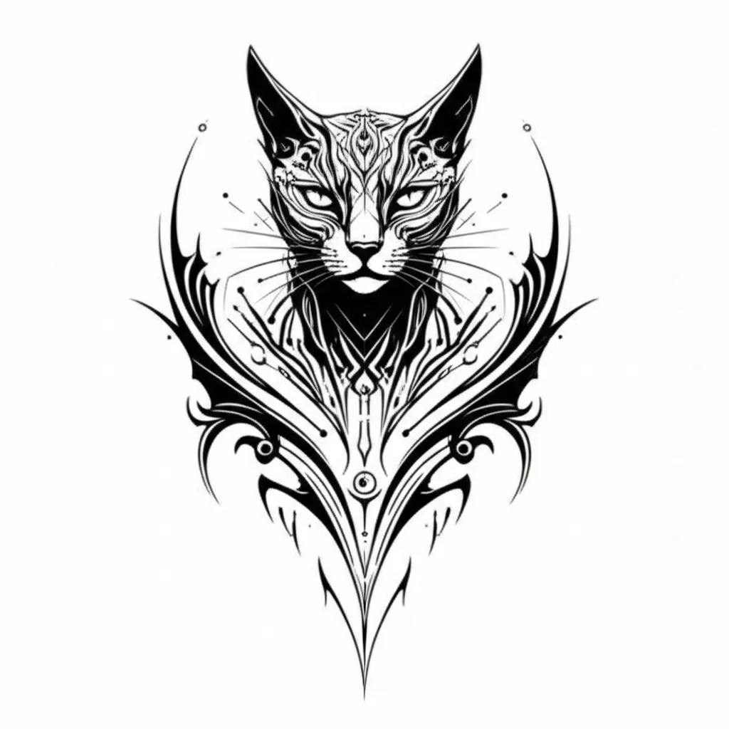 Cyber Sigilism Cat Tattoo Design