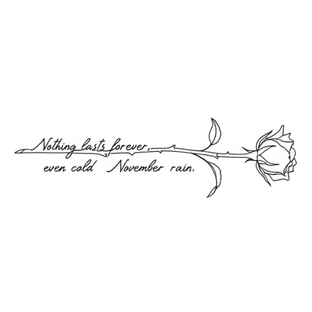 Minimalist Rose Tattoo with 'Nothing Lasts Forever' Quote Minimalist Rose Tattoo with 'Nothing Lasts Forever' Quote