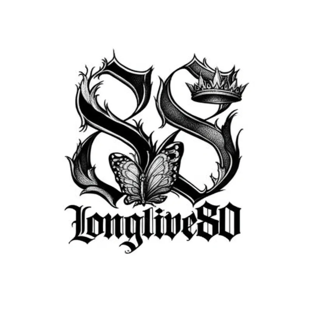 Longlive80 Gothic Tattoo with Butterfly and Halo