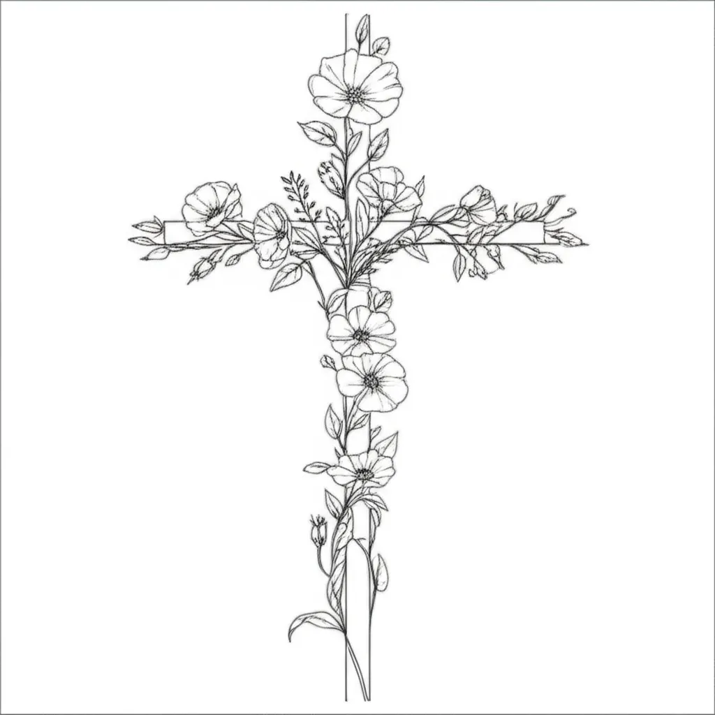 Minimalist Floral Cross Tattoo Design Minimalist Floral Cross Tattoo Design