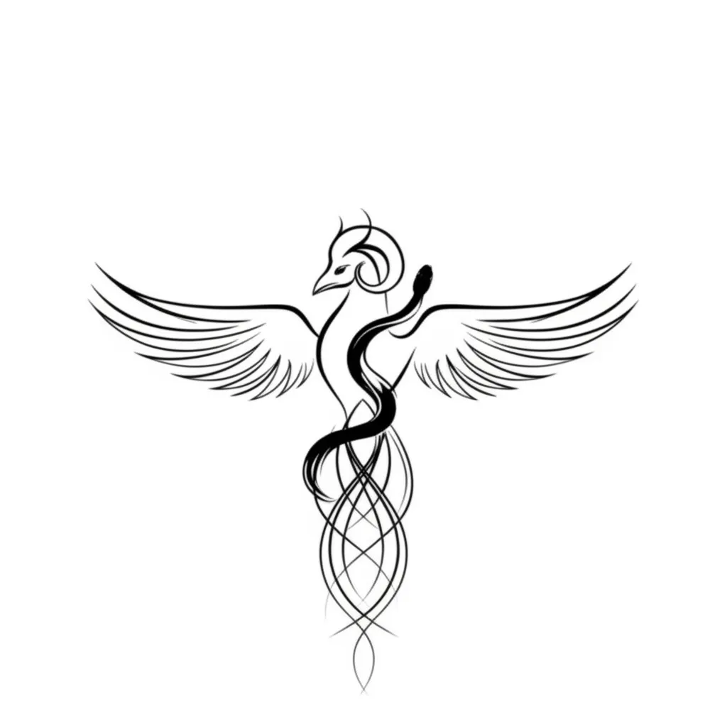 Minimalist Phoenix, Aries & Snake Tattoo Design Minimalist Phoenix, Aries & Snake Tattoo Design