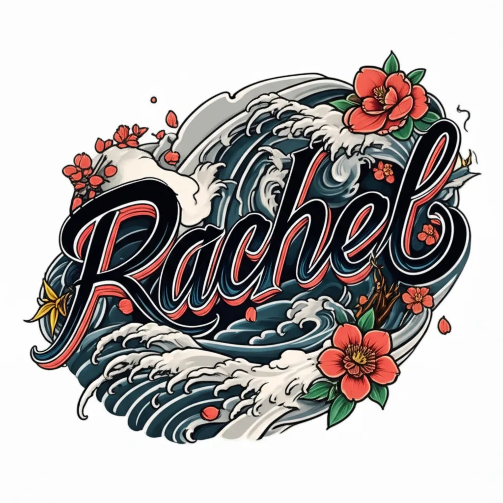 Rachel Name Tattoo in Japanese Traditional Style Rachel Name Tattoo in Japanese Traditional Style