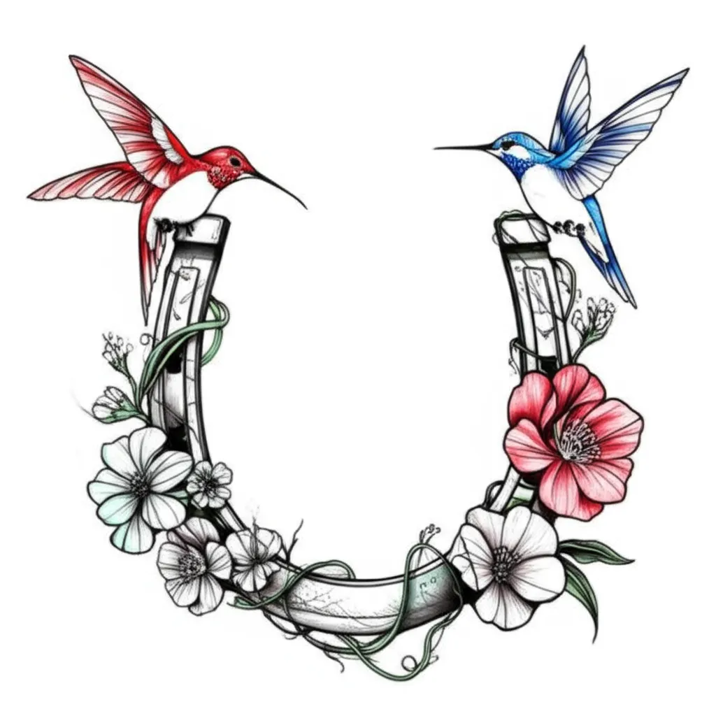 Horseshoe with Hummingbirds and Flowers Tattoo Design Horseshoe with Hummingbirds and Flowers Tattoo Design