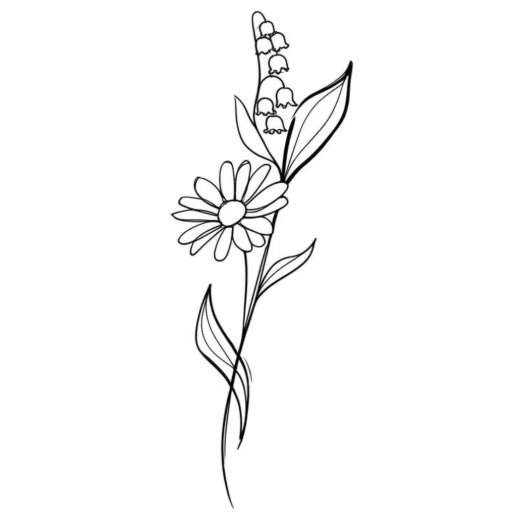 Minimalist Daisy and Lily of the Valley Tattoo Design Minimalist Daisy and Lily of the Valley Tattoo Design