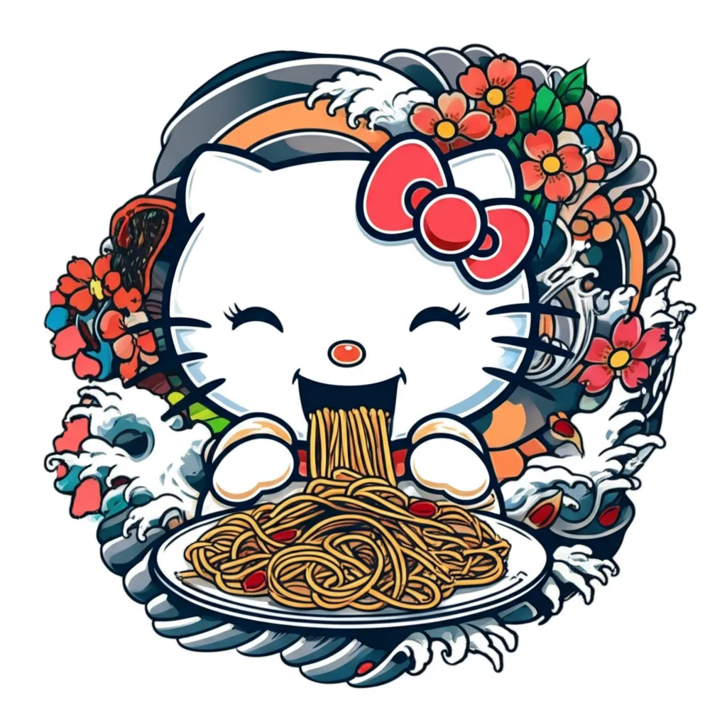 Hello Kitty Japanese Tattoo Eating Spaghetti Hello Kitty Japanese Tattoo Eating Spaghetti