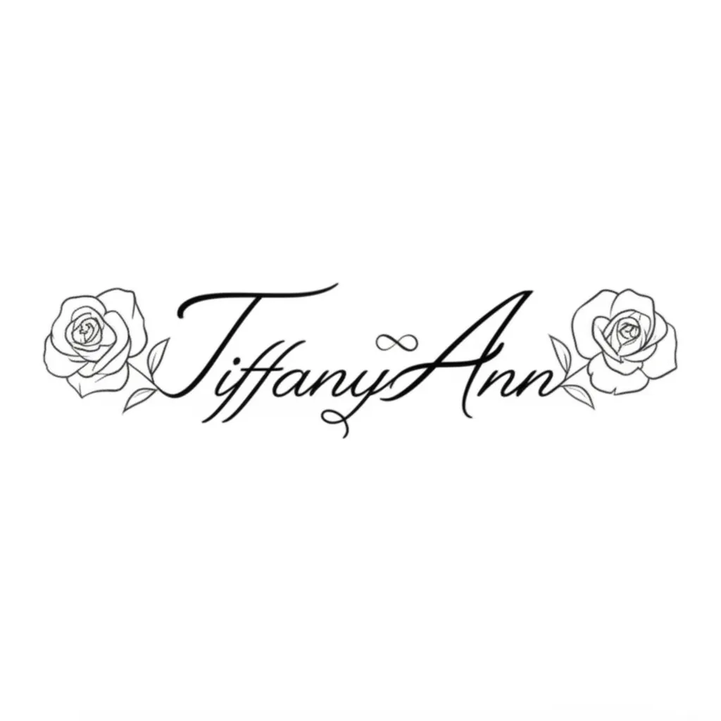Tiffany Ann Name Tattoo with Roses and Infinity Symbol - Minimalist Design Tiffany Ann Name Tattoo with Roses and Infinity Symbol - Minimalist Design