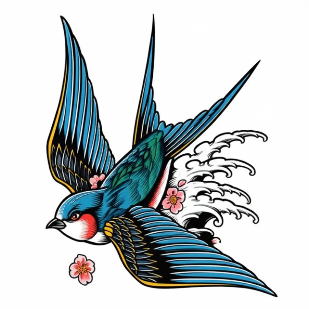Flying Swallow Japanese Traditional Tattoo Design Flying Swallow Japanese Traditional Tattoo Design