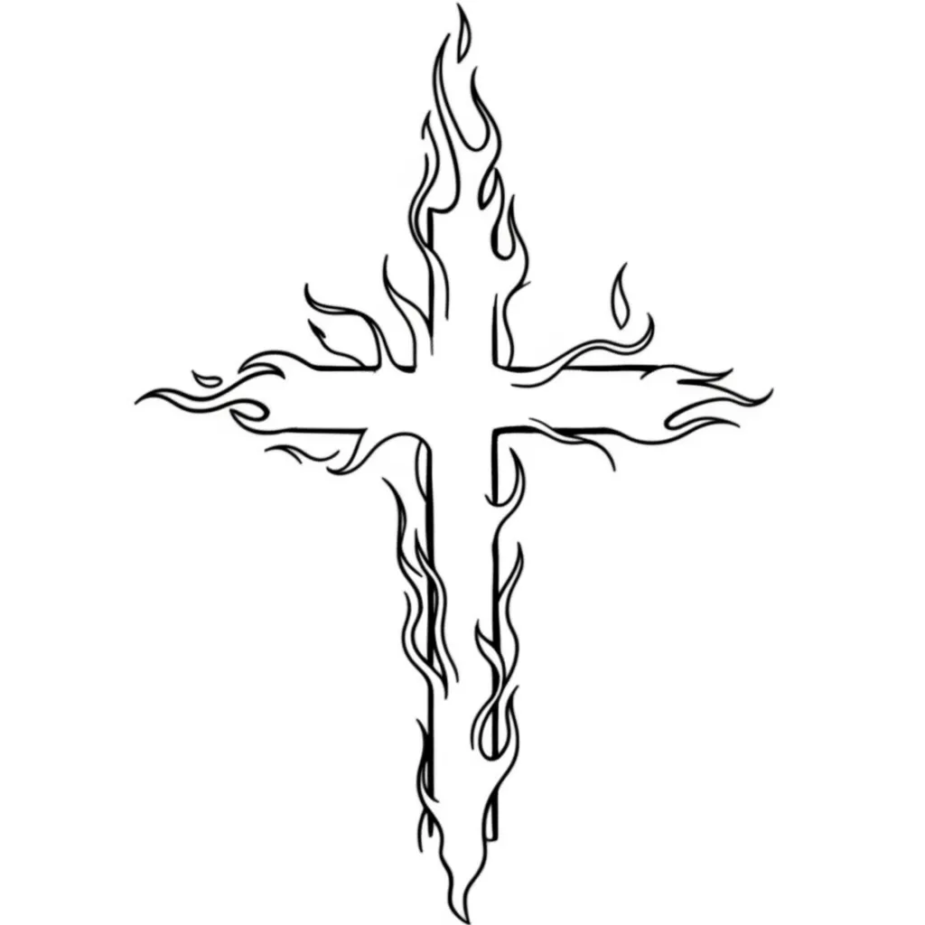 Minimalist Cross Tattoo with Fire: A Symbol of Faith and Passion