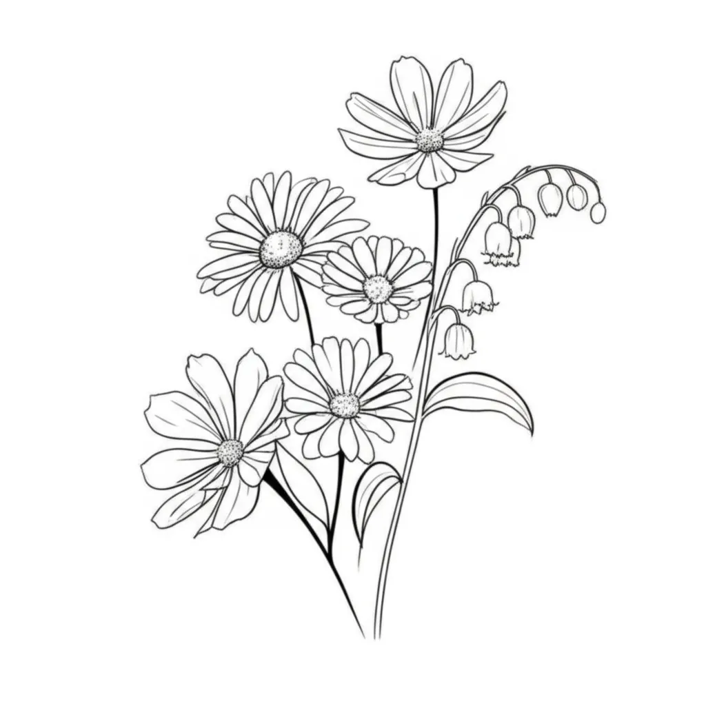 Minimalist Daisy, Lily of the Valley, and Cosmos Flower Tattoo Design Minimalist Daisy, Lily of the Valley, and Cosmos Flower Tattoo Design
