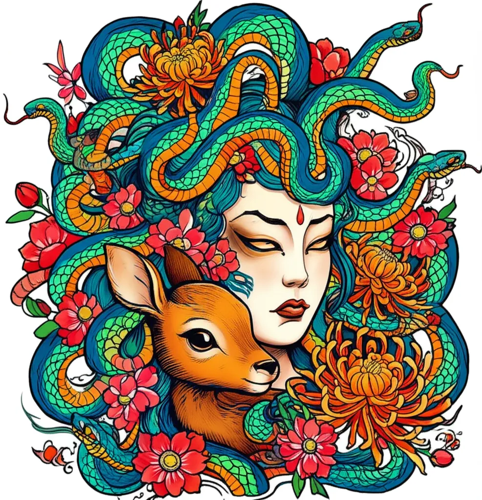 Medusa with Deer Japanese Tattoo: Meaning & Designs