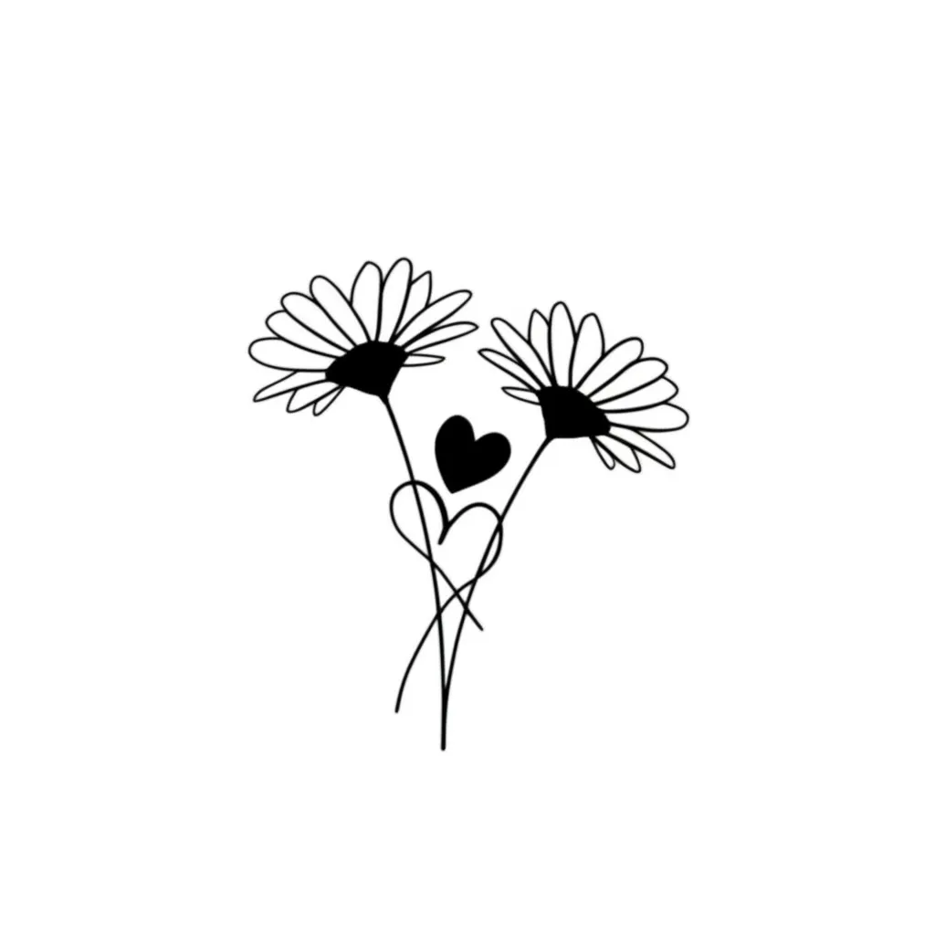 Minimalist Daisy Heart Tattoo Design