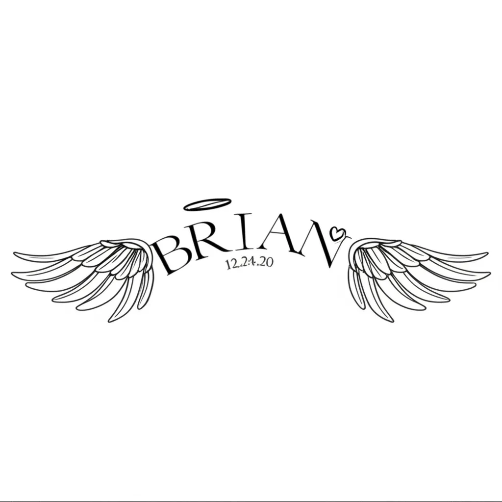 Minimalist Brian Memorial Tattoo with Wings and Halo Minimalist Brian Memorial Tattoo with Wings and Halo