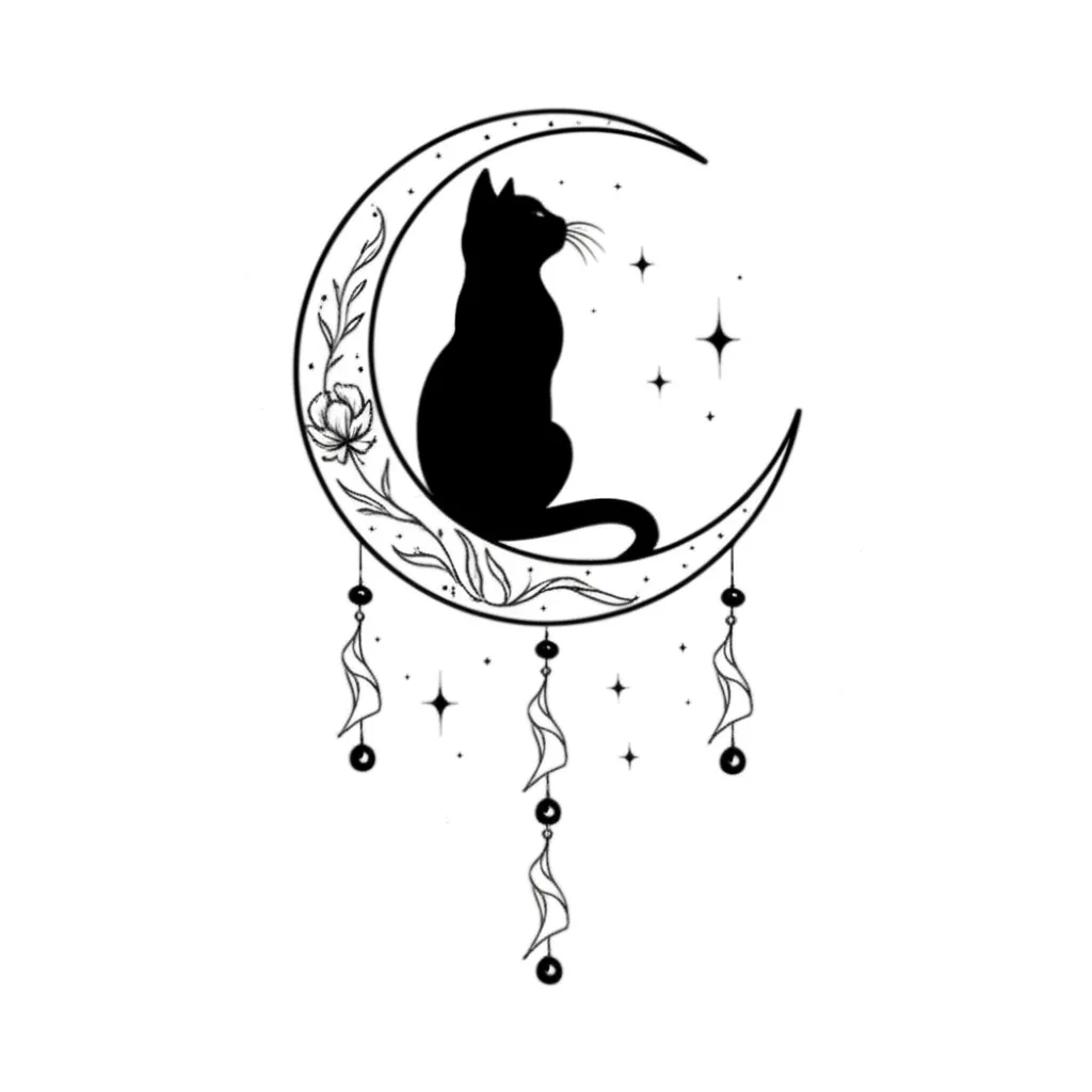 Minimalist Black Cat on Crescent Moon Tattoo Design Minimalist Black Cat on Crescent Moon Tattoo Design
