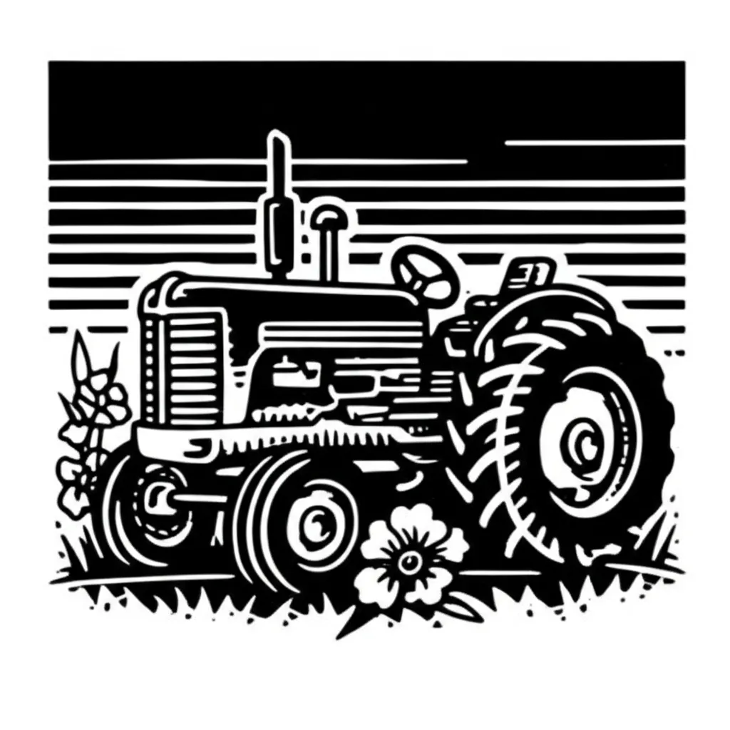 American Traditional Tractor with Flowers and Sunset Tattoo
