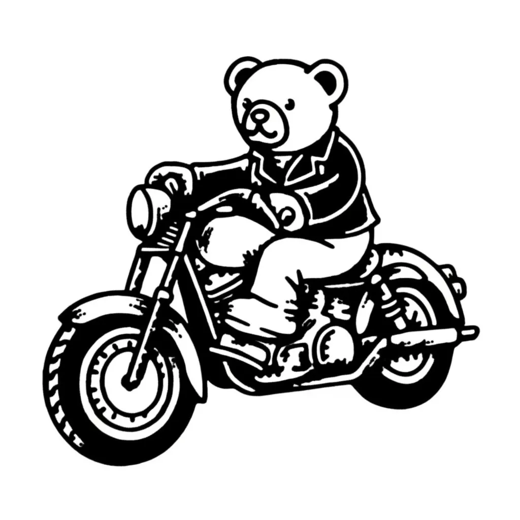 Teddy Bear on Harley American Traditional Tattoo Design