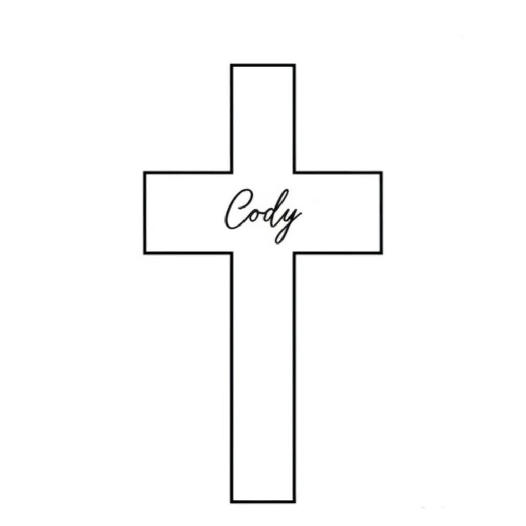 Minimalist Hollow Cross Tattoo with Name Cody