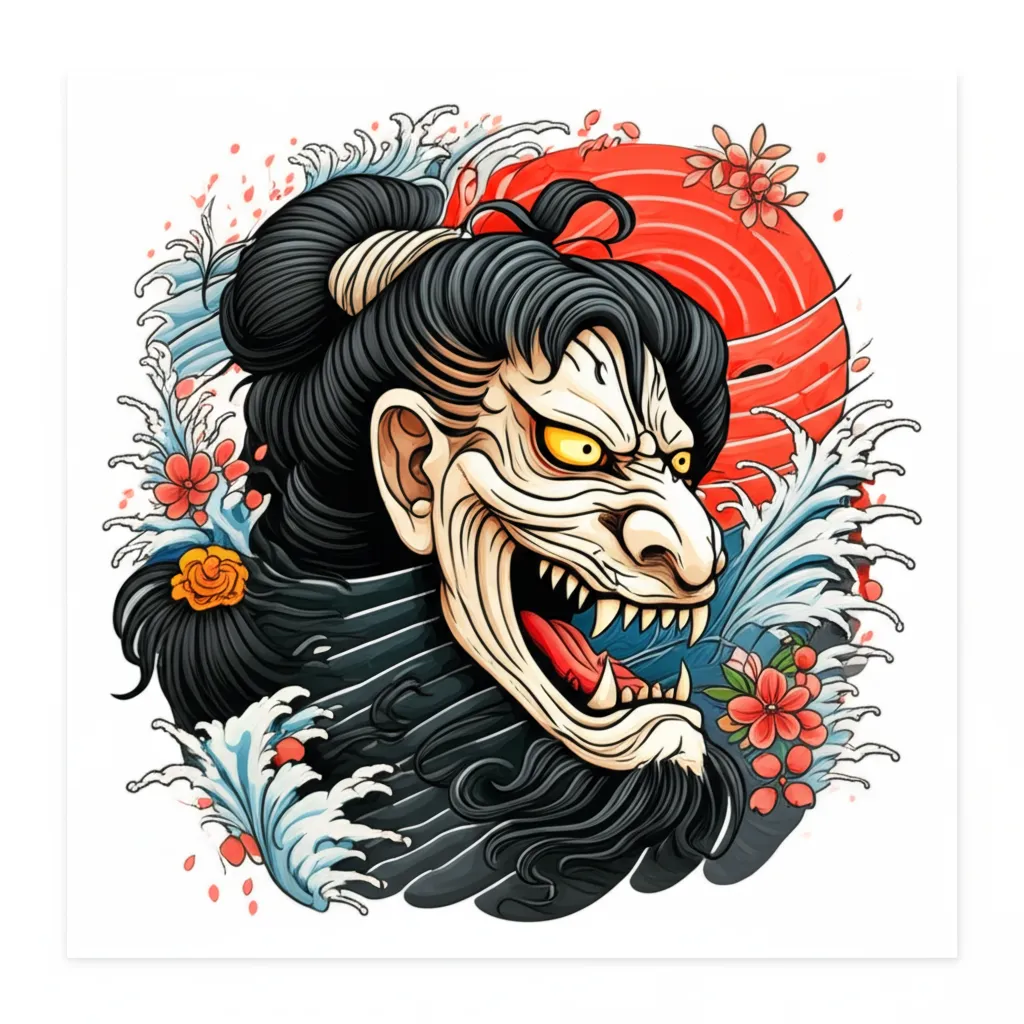 Japanese Traditional Lecky's Mask Tattoo Design Japanese Traditional Lecky's Mask Tattoo Design