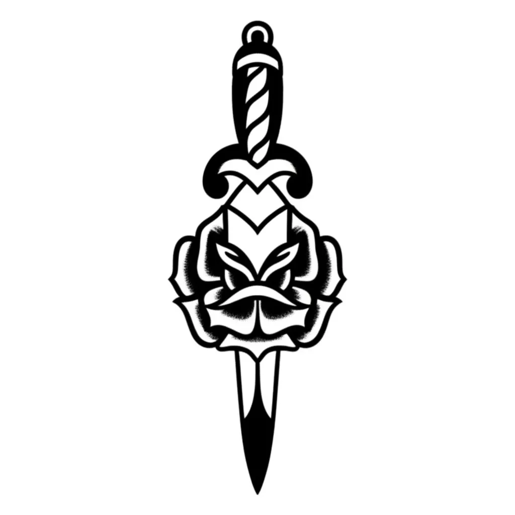American Traditional Rose and Dagger Tattoo Design