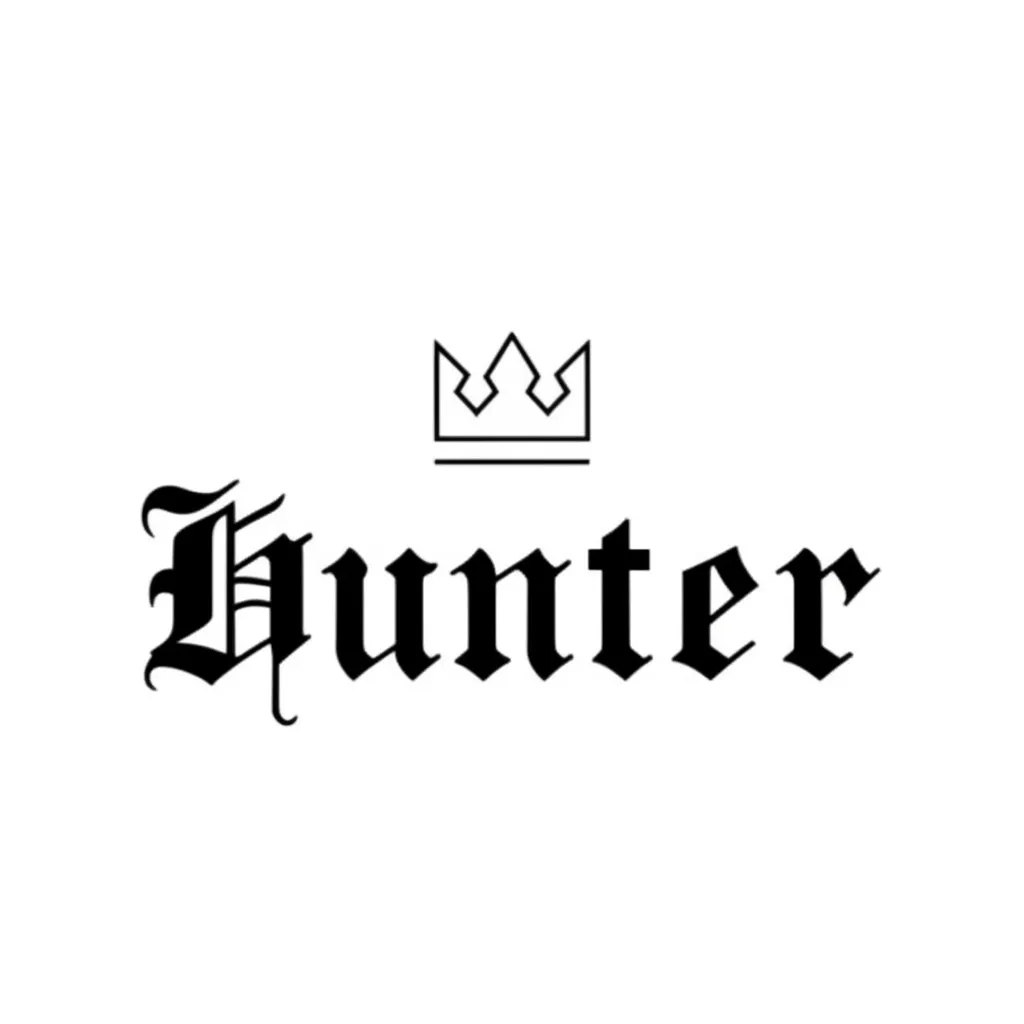 Hunter Name Tattoo in Old English Font with Crown - Minimalist Design Hunter Name Tattoo in Old English Font with Crown - Minimalist Design