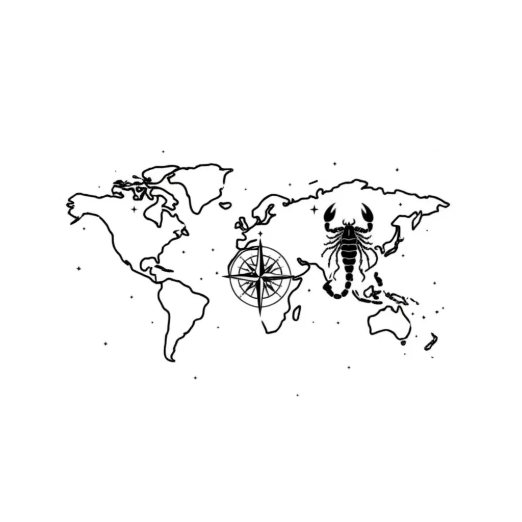 Minimalist World Map Scorpion Tattoo Design Minimalist World Map Scorpion Tattoo Design