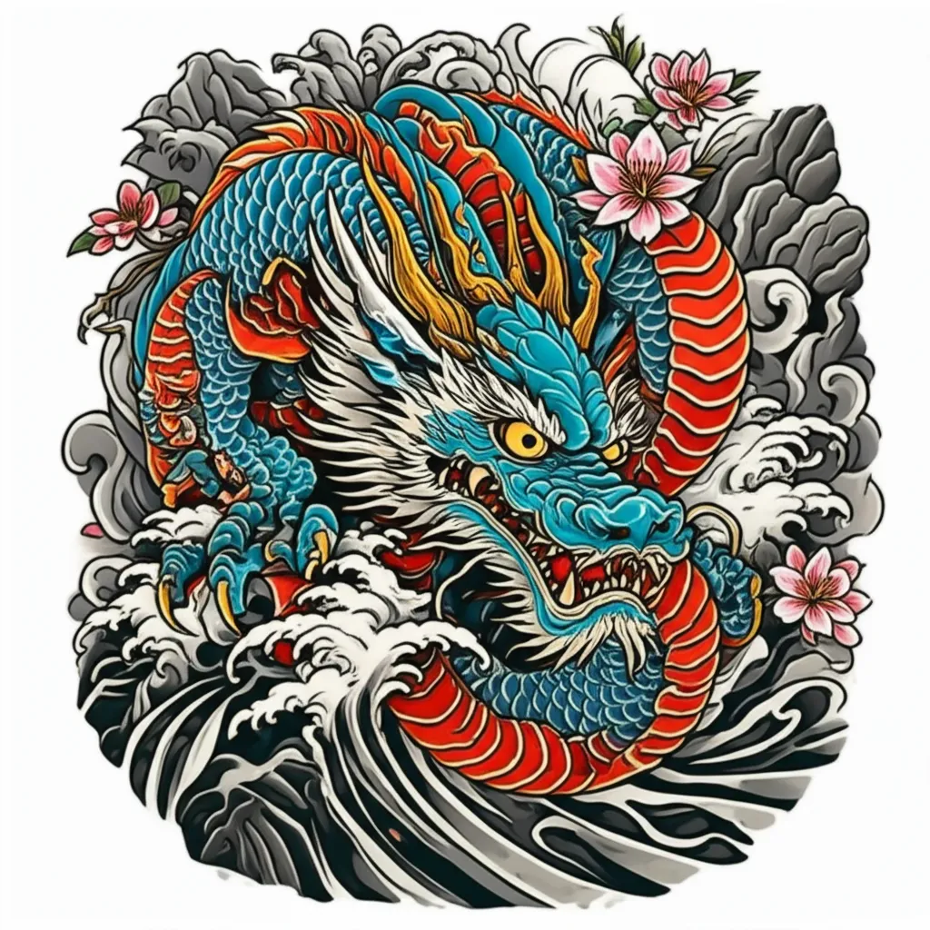 Indonesian Dragon Tattoo with Clouds - Japanese Traditional Style Indonesian Dragon Tattoo with Clouds - Japanese Traditional Style