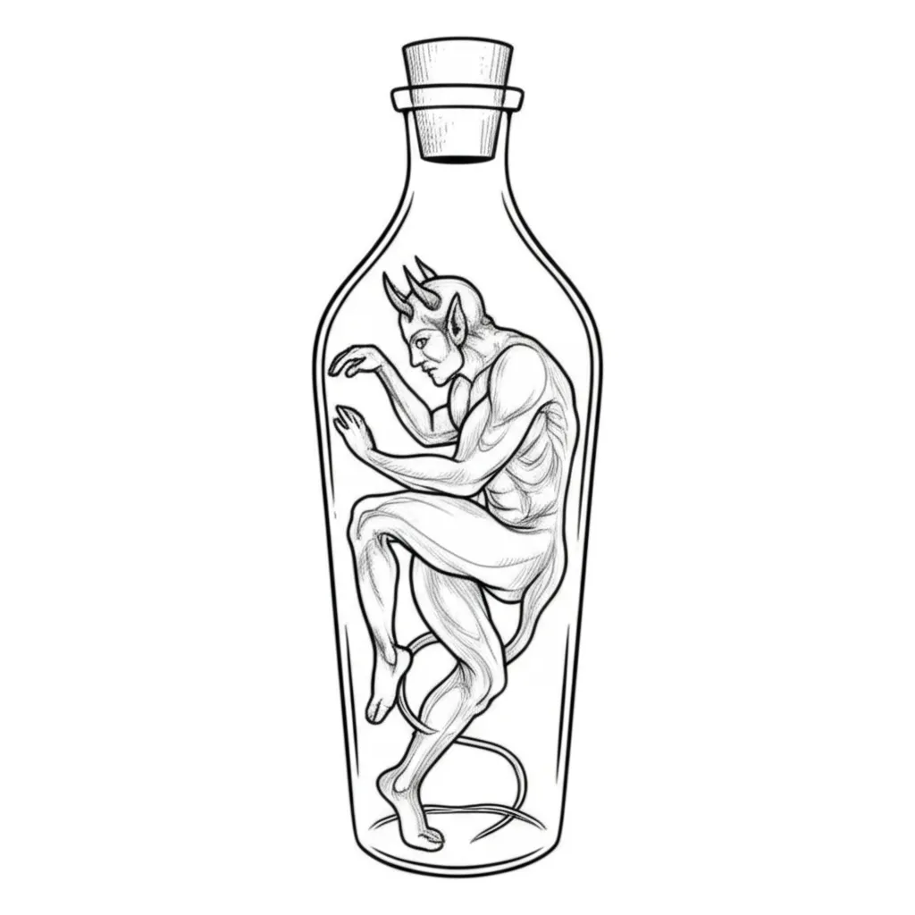 Minimalist Devil in a Bottle Tattoo Design Minimalist Devil in a Bottle Tattoo Design