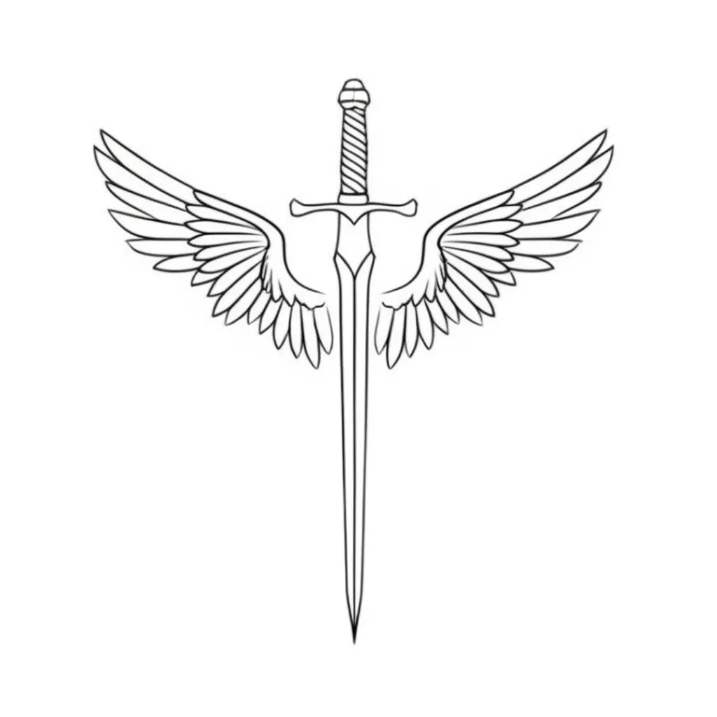 Minimalist Sword with Wings Tattoo Design Minimalist Sword with Wings Tattoo Design