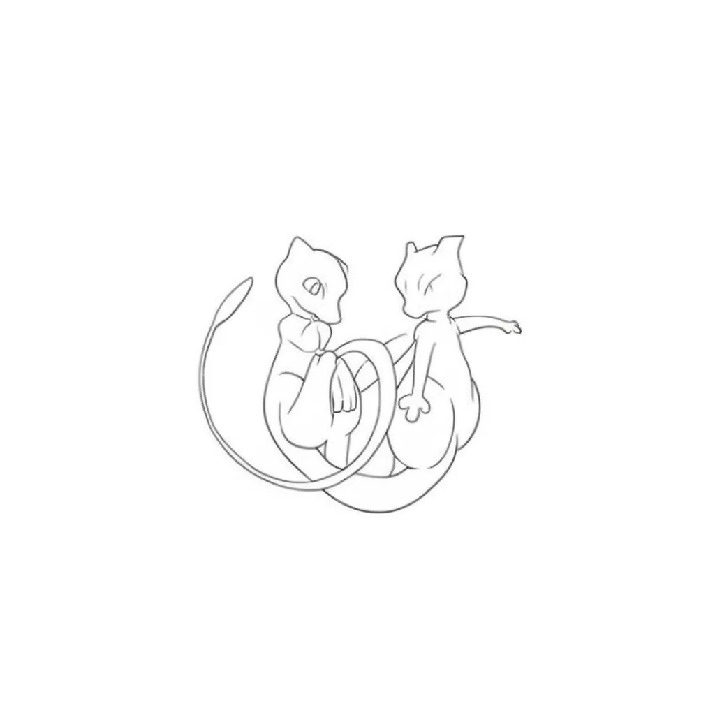 Minimalist Mew and Mewtwo Couple Tattoo Design Minimalist Mew and Mewtwo Couple Tattoo Design