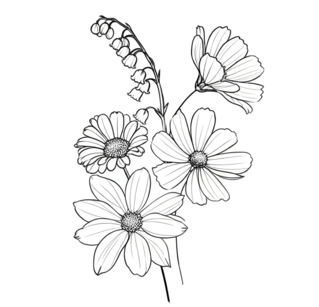 Minimalist Daisy, Lily of the Valley, and Cosmos Flower Tattoo Minimalist Daisy, Lily of the Valley, and Cosmos Flower Tattoo