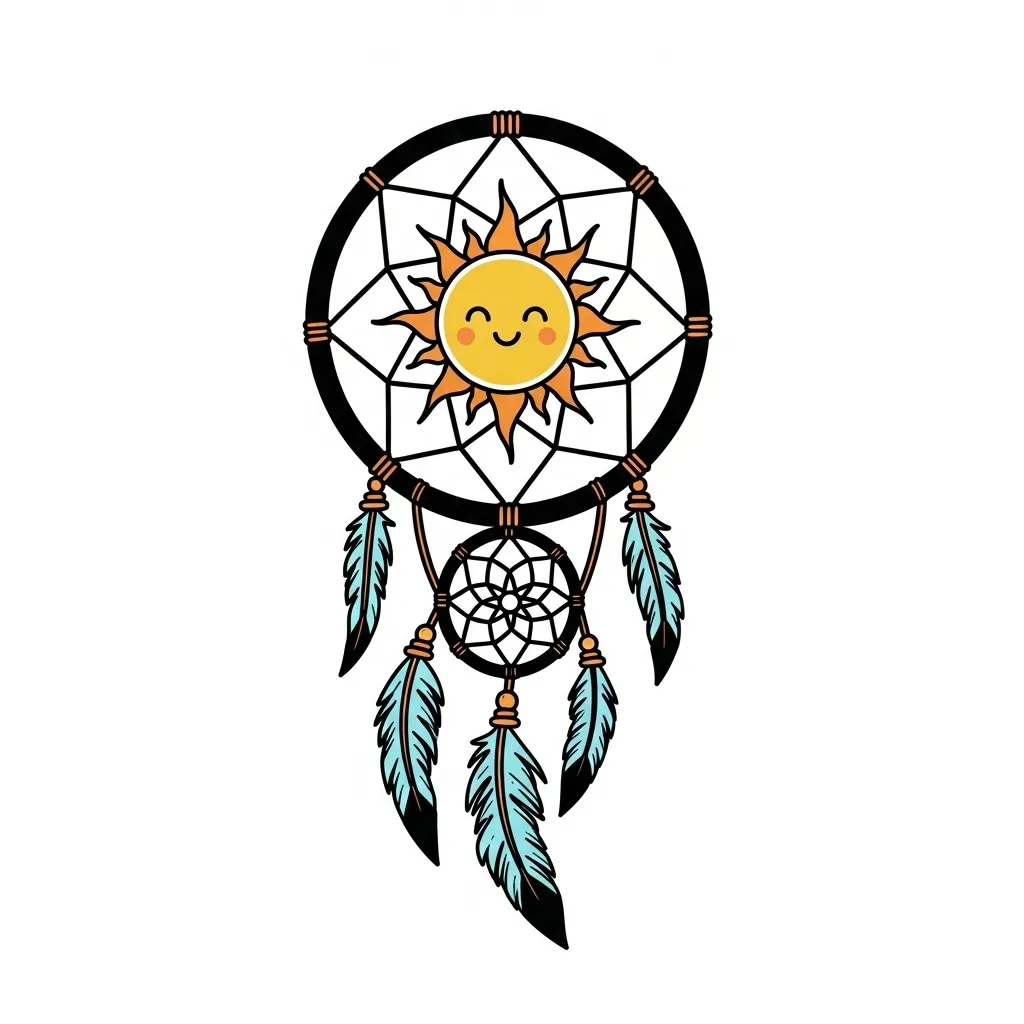 Anime Dreamcatcher with Happy Sun Thigh Tattoo