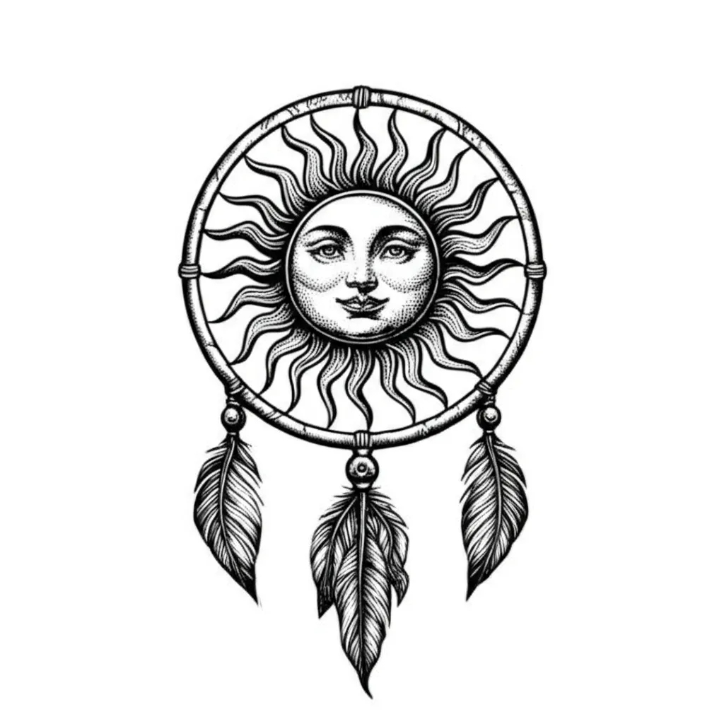 Blackwork Sun Dreamcatcher Tattoo Design Blackwork Sun Dreamcatcher Tattoo Design