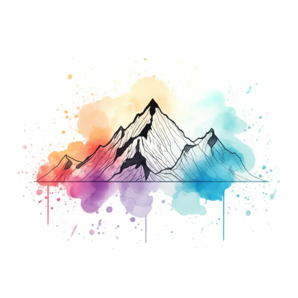 Watercolor Mountain Tattoo with Flat Bottom and Geometric Shapes Watercolor Mountain Tattoo with Flat Bottom and Geometric Shapes