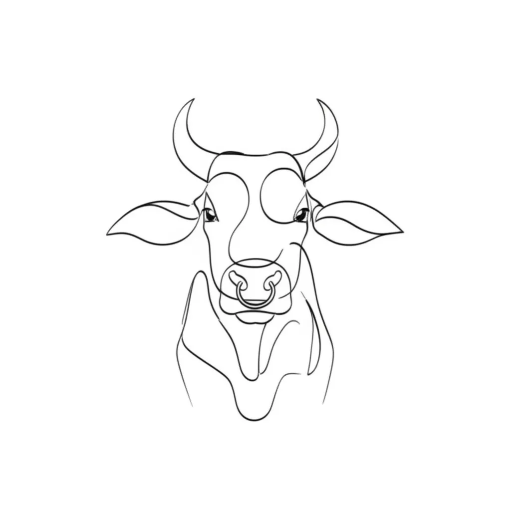Minimalist Brahma Bull Tattoo with Nose Ring - Simple Line Art Minimalist Brahma Bull Tattoo with Nose Ring - Simple Line Art