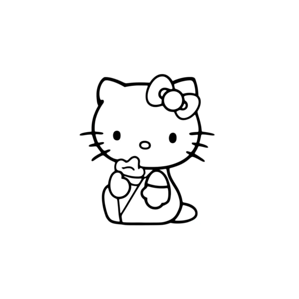 Minimalist Hello Kitty Eating Ice Cream Tattoo Design
