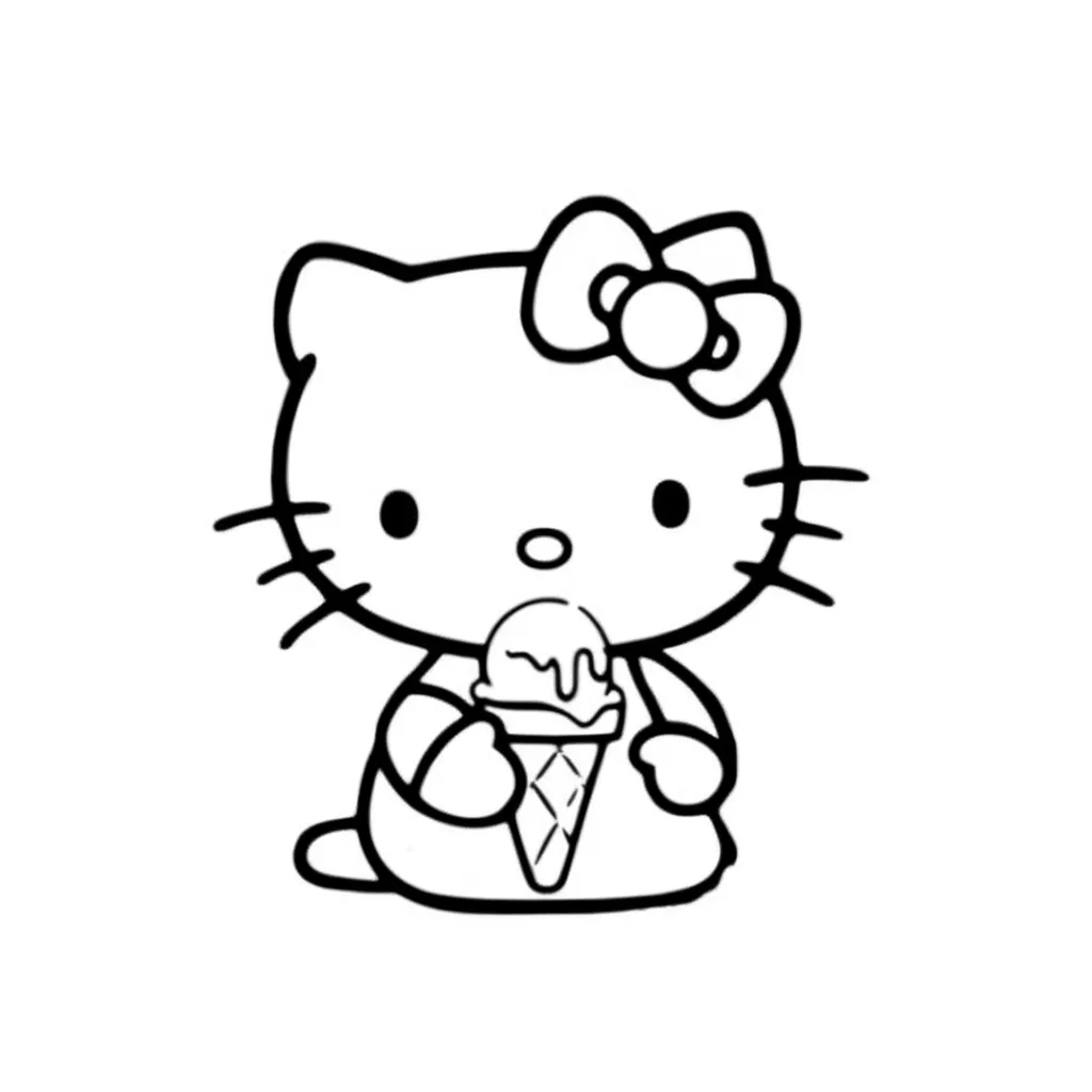 Minimalist Hello Kitty Eating Ice Cream Tattoo Design
