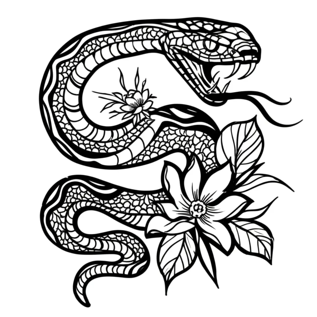 Graffiti Snake and Flowers Tattoo Design