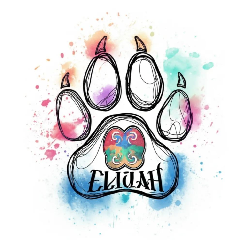 Watercolor Lion Paw Autism Tattoo with Name Elijah Watercolor Lion Paw Autism Tattoo with Name Elijah