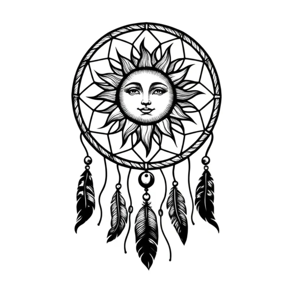 Blackwork Sun Dreamcatcher Tattoo Design Blackwork Sun Dreamcatcher Tattoo Design