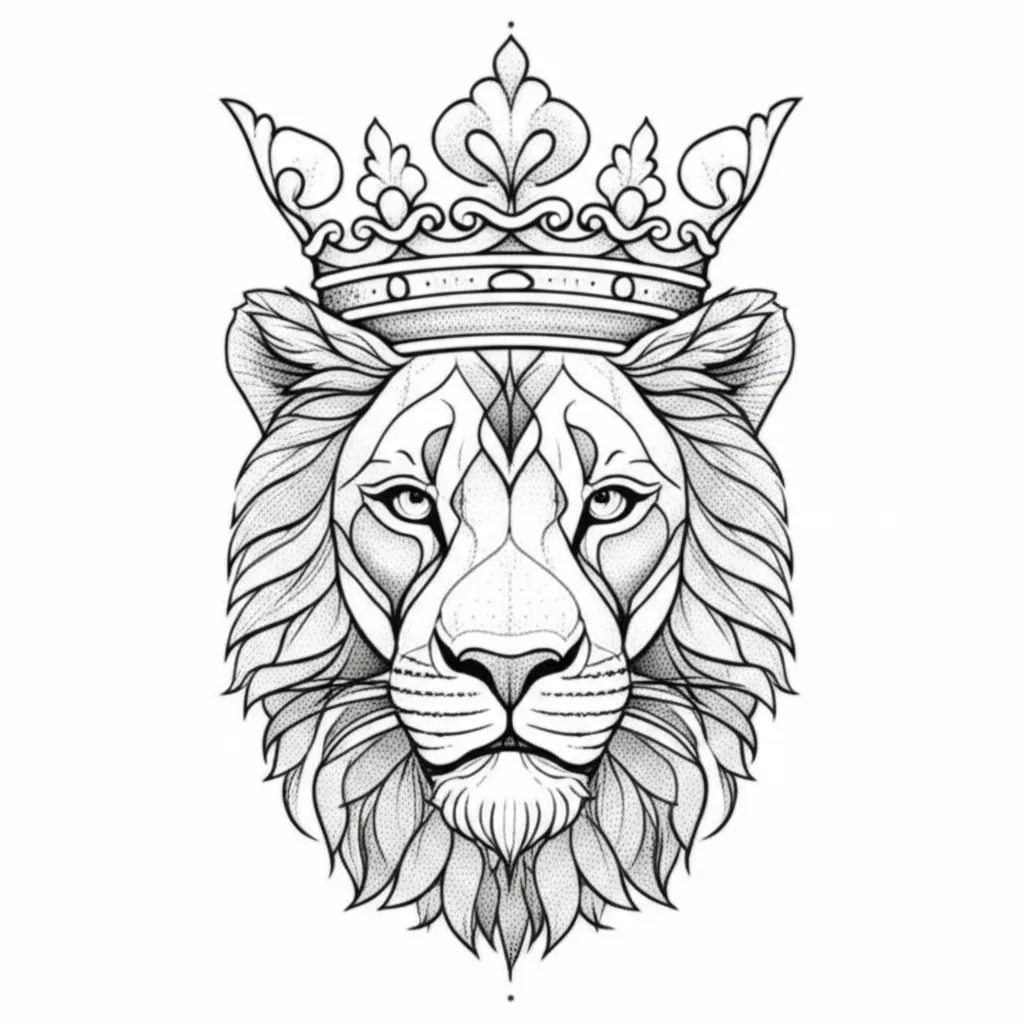 Fine Line Lion with Crown Tattoo Idea Fine Line Lion with Crown Tattoo Idea