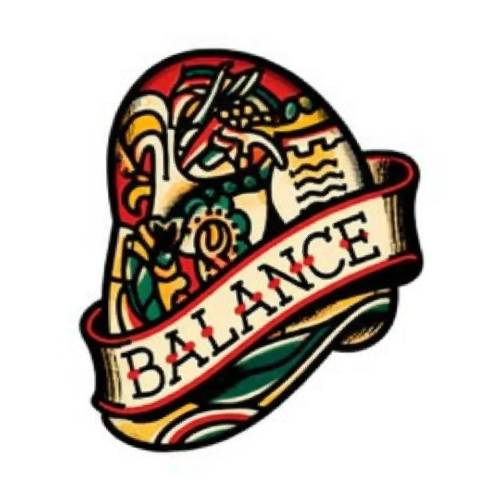 Balance Old School Tattoo on Upper Arm and Shoulder Balance Old School Tattoo on Upper Arm and Shoulder
