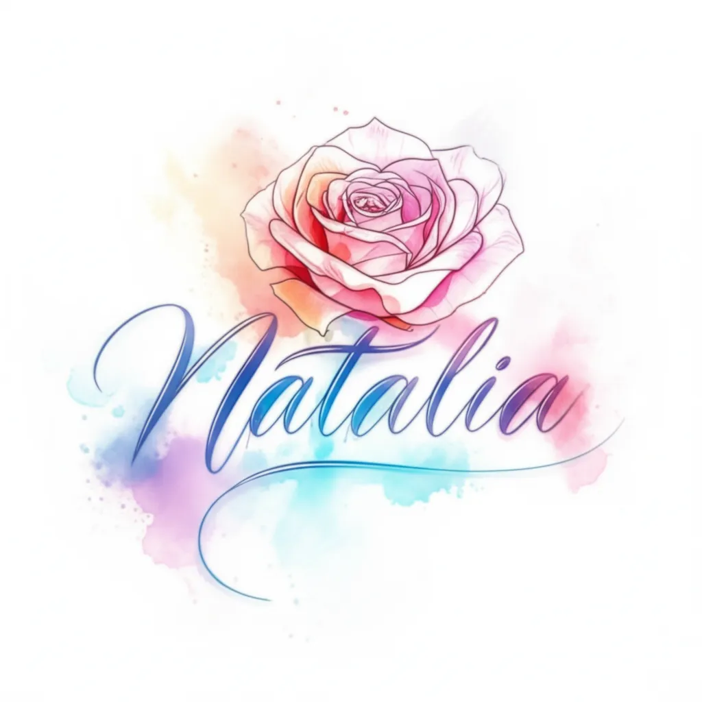 Watercolor Natalia Name Tattoo with Rose for Forearm