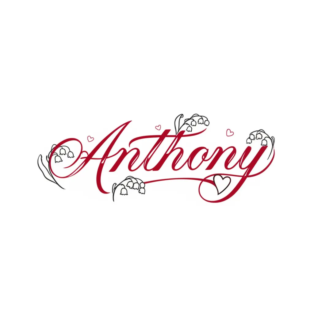 Anthony Name Tattoo with Lily of the Valley and Hearts - Minimalist Design
