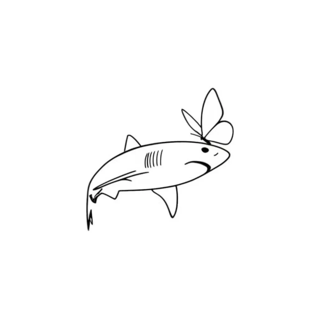 Minimalist Shark and Butterfly Tattoo: A Bonded Friendship
