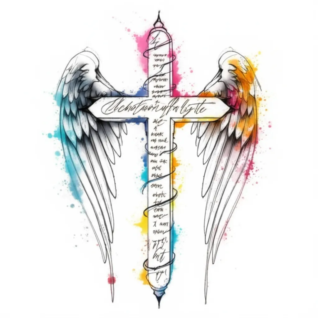 Fine Line Spine Tattoo with Bible Verse and Angel Wings Fine Line Spine Tattoo with Bible Verse and Angel Wings