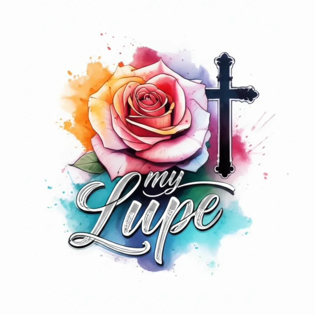 Lupe Memorial Watercolor Tattoo with Rose and Cross Design Lupe Memorial Watercolor Tattoo with Rose and Cross Design