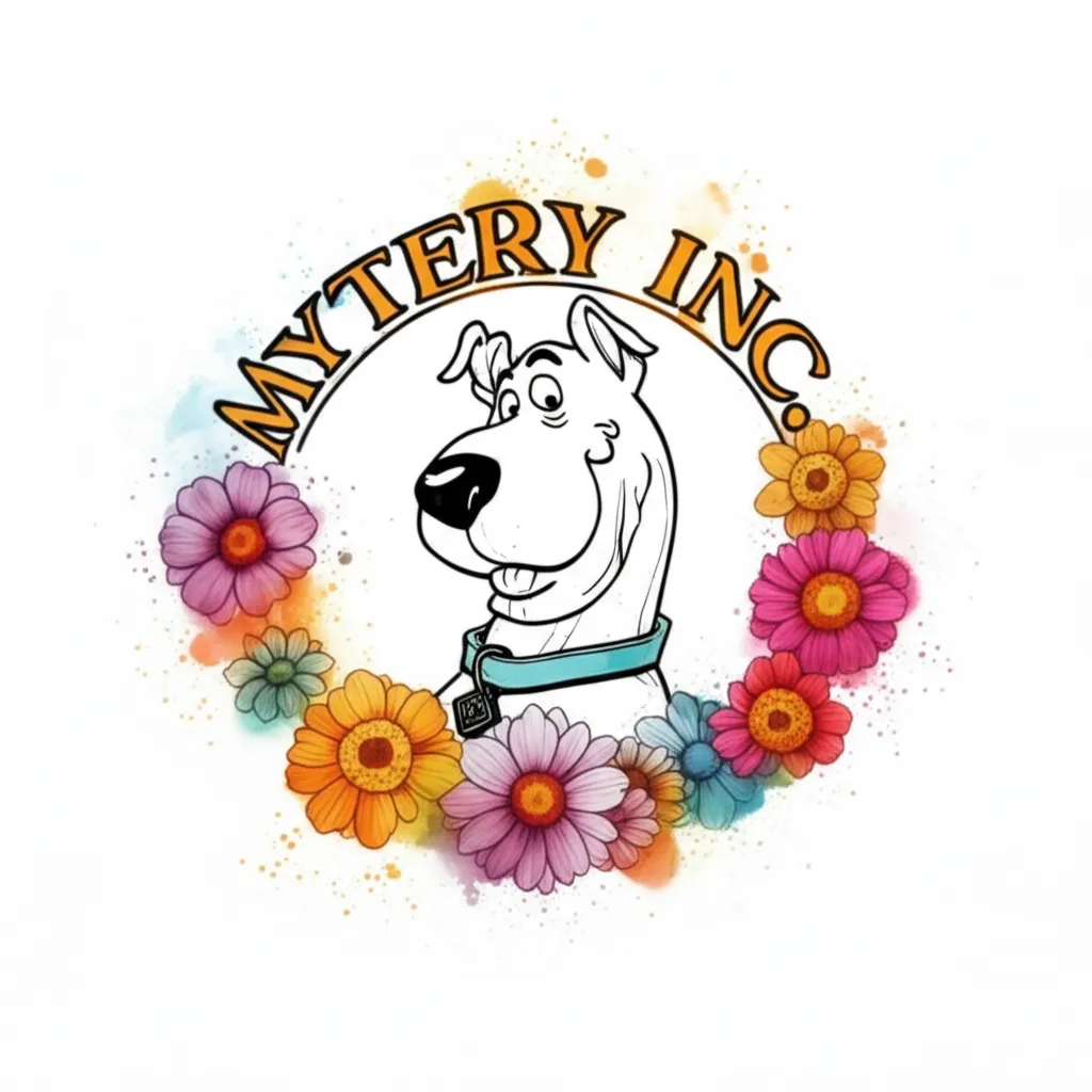 Scooby Doo Emblem Watercolor Tattoo with Hippie Flowers