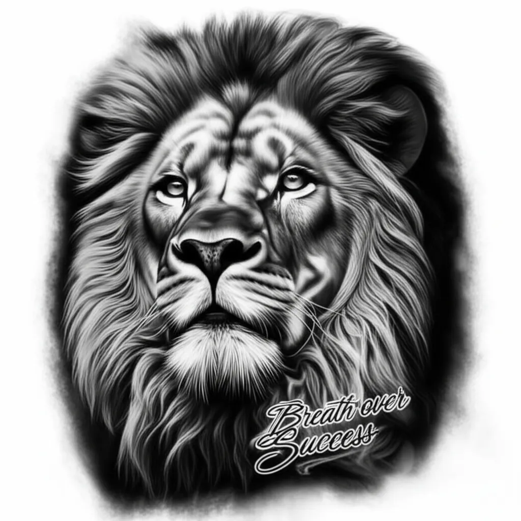 Realistic Lion Tattoo with 'Breath Over Success' Quote Realistic Lion Tattoo with 'Breath Over Success' Quote