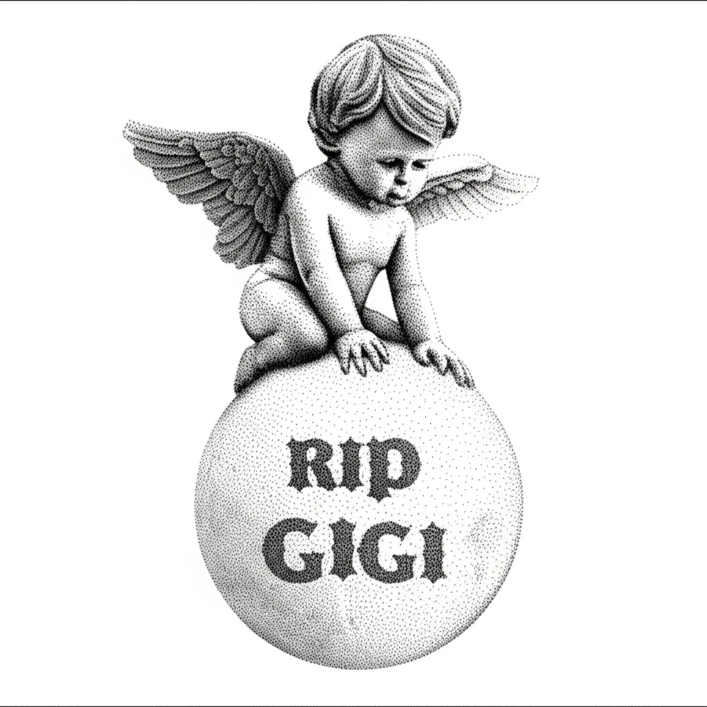RIP Gigi Angel Dotwork Tattoo on Moon Forearm Sleeve