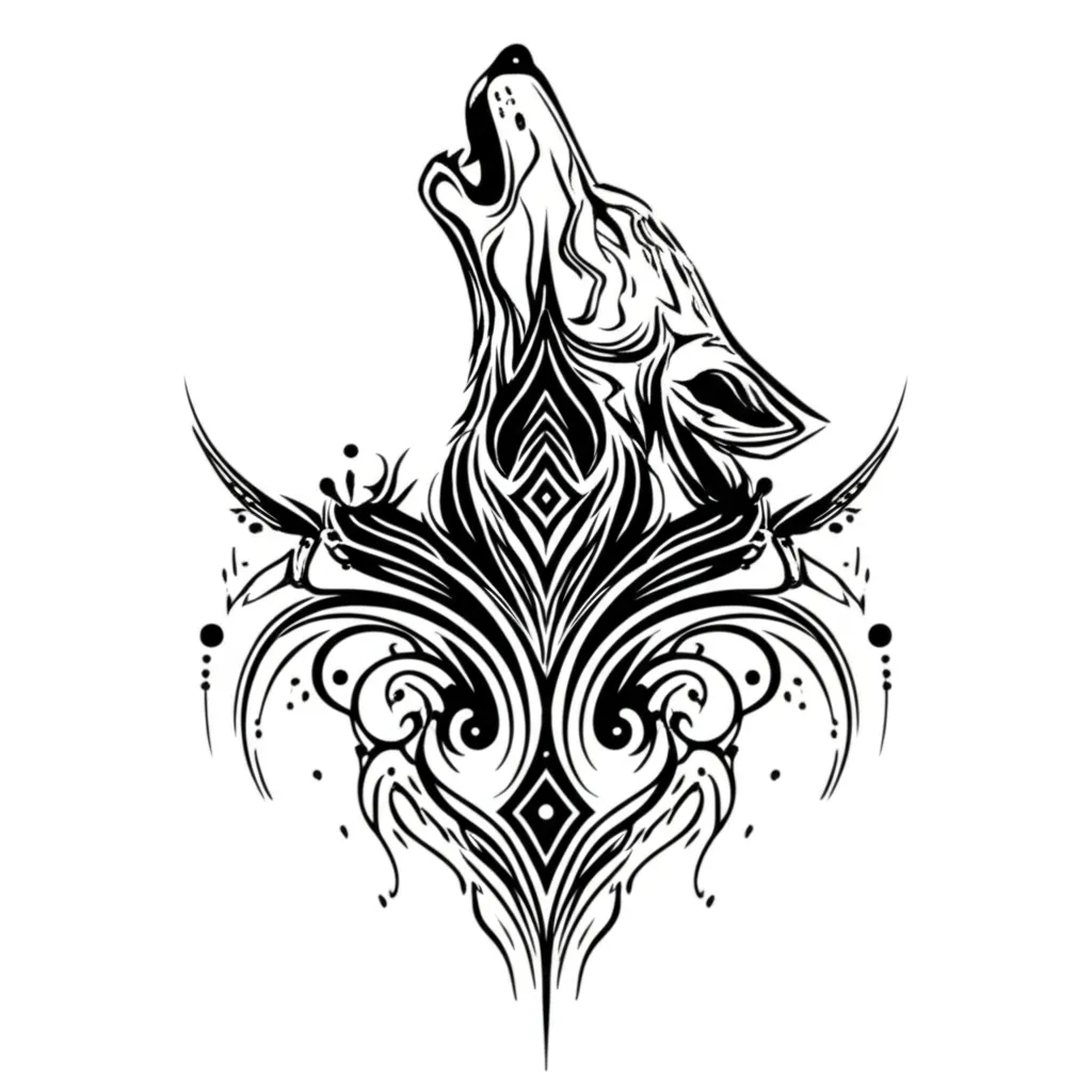 Cyber Sigilism Wolf Tattoo: Lone Howl Under Moonlight