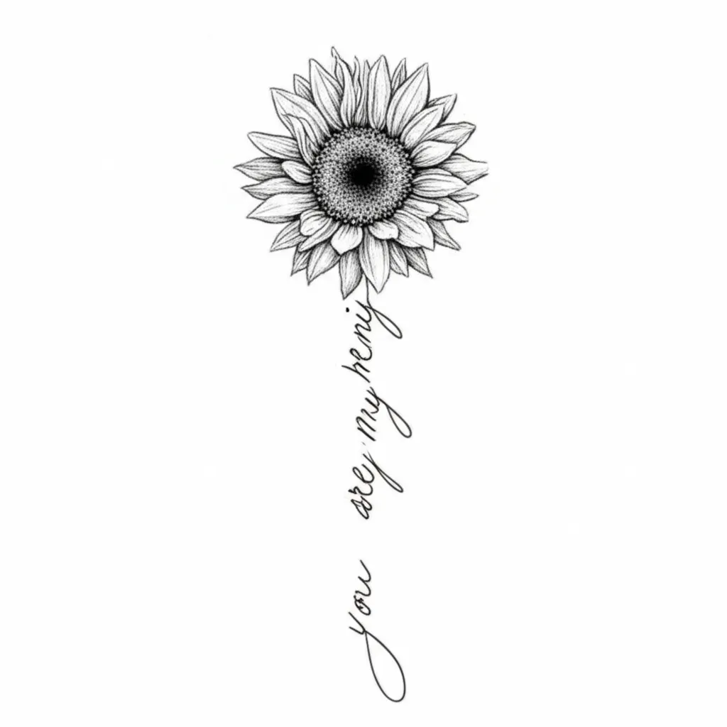 Sunflower 'You Are My Sunshine' Fine Line Tattoo Idea Sunflower 'You Are My Sunshine' Fine Line Tattoo Idea